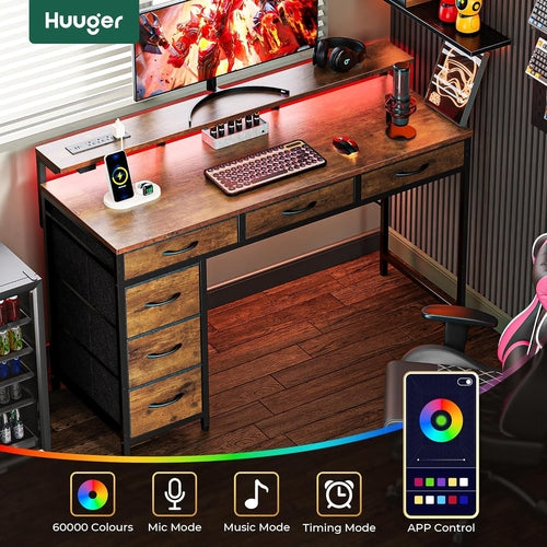 47Inch Gaming Desk With Led Lights For Home Office