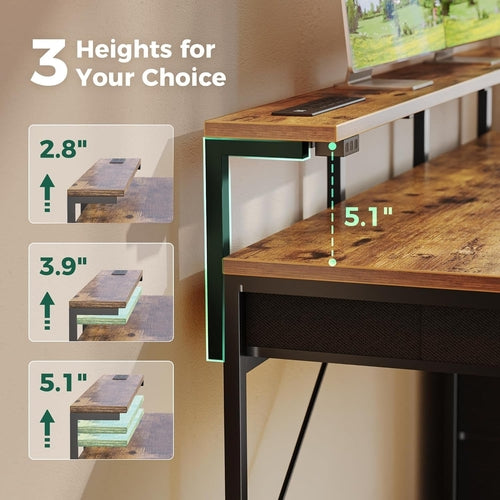 47Inch Gaming Desk With Led Lights For Home Office